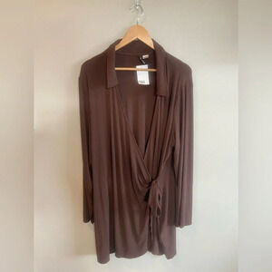 H&M Plus Sized Brown Wrap Dress Mini Long Sleeve Size 4XL NWT
